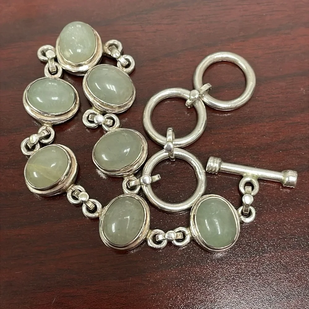Silver Tone Bracelet with Gray/Green Stones
